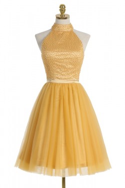Short Yellow Homecoming Cocktail Prom Dresses 3020524