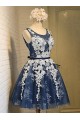 Short Blue Tulle White Lace Appliques Homecoming Cocktail Prom Dresses 3020527