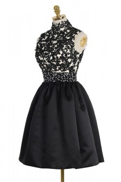 Short Black High Neck Lace Homecoming Cocktail Prom Dresses Party Evening Gowns 3020530
