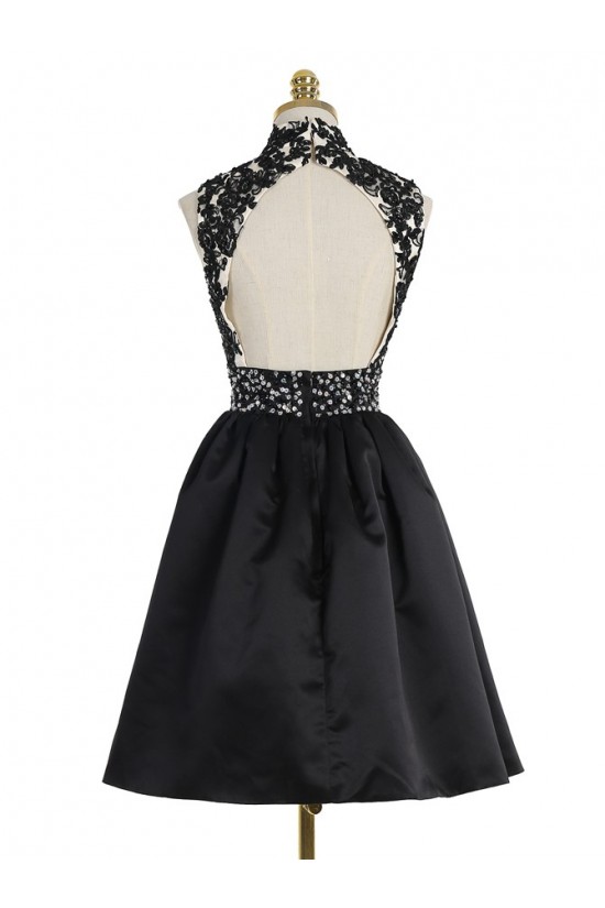 Short Black High Neck Lace Homecoming Cocktail Prom Dresses Party Evening Gowns 3020530