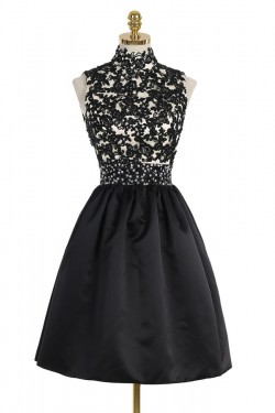 Short Black High Neck Lace Homecoming Cocktail Prom Dresses Party Evening Gowns 3020530