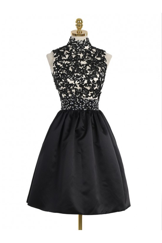 Short Black High Neck Lace Homecoming Cocktail Prom Dresses Party Evening Gowns 3020530