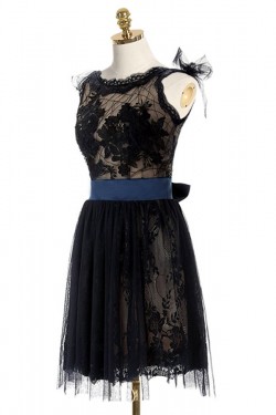 Short Black Lace Backless Homecoming Cocktail Prom Dresses Party Evening Gowns 3020531