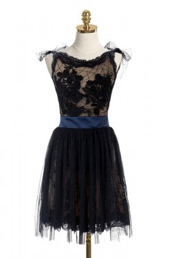 Short Black Lace Backless Homecoming Cocktail Prom Dresses Party Evening Gowns 3020531
