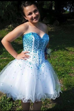 Short Blue Beaded Sweetheart Homecoming Cocktail Prom Dresses Party Evening Gowns 3020541