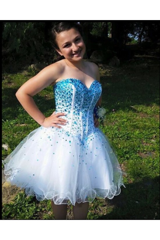 Short Blue Beaded Sweetheart Homecoming Cocktail Prom Dresses Party Evening Gowns 3020541