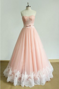 A-Line Long Pink Lace Prom Dresses Party Evening Gowns 3020548