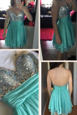 Short Beaded V-Neck Homecoming Cocktail Prom Dresses Party Evening Gowns 3020550
