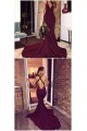 Mermaid Low V-Neck Burgundy Long Prom Dresses 3020555