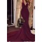 Mermaid Low V-Neck Burgundy Long Prom Dresses 3020555