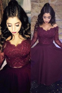 Assymetrical Two Pieces Lace Burgundy Long Evening Party Prom Dresses 3020556