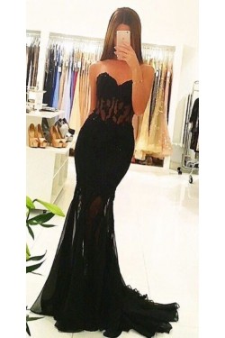 Long Black Sexy Lace Mermaid Prom Party Dresses 3020559