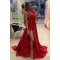 Sexy Long Red V-Neck High Slit Simple Prom Party Dresses 3020561