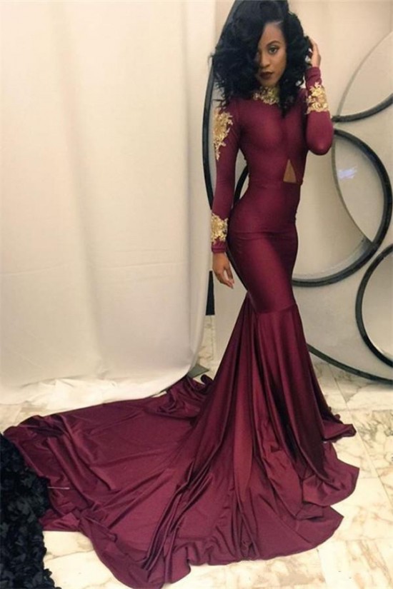 Sexy Mermaid Long Sleeves Prom Evening Dresses with Gold Lace Appliques 3020565 Sexy Mermaid Long Sleeves Prom Evening Dresses with Gold Lace Appliques 3020565