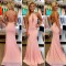 Mermaid Beaded Long Pink Prom Evening Dresses 3020568