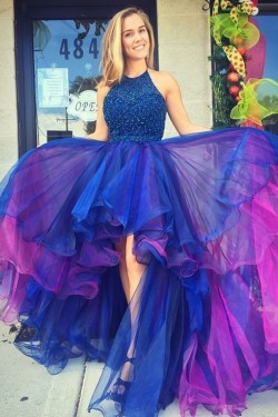 Asymmetrical Modest Beaded Prom Evening Dresses 3020569