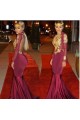 Mermaid High Neck Long Sleeves Prom Evening Dresses with Gold Appliques 3020572