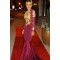 Mermaid High Neck Long Sleeves Prom Evening Dresses with Gold Appliques 3020572