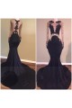 Mermaid Long Black High Neck Prom Evening Dresses with Gold Lace Appliques 3020573