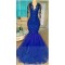 Long Blue V-Neck Mermaid Lace Prom Evening Dresses 3020576
