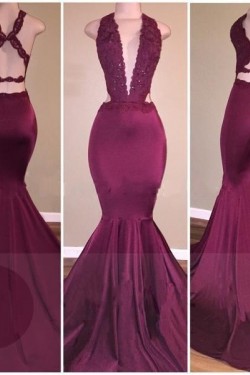 Sexy Deep-V-Neck Cross-Back Mermaid Long Prom Evening Dresses 3020577