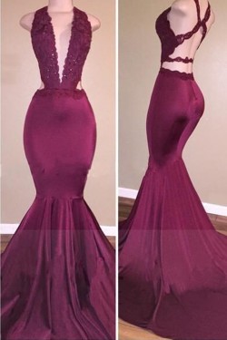 Sexy Deep-V-Neck Cross-Back Mermaid Long Prom Evening Dresses 3020577
