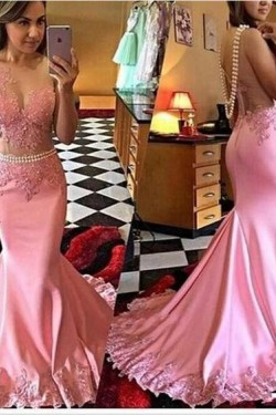 Sexy Mermaid Long Pink Lace Prom Evening Dresses 3020578