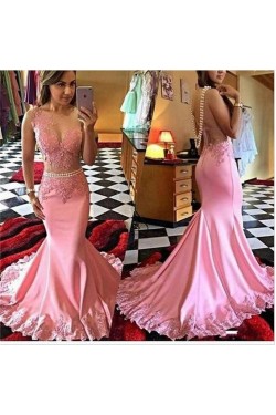 Sexy Mermaid Long Pink Lace Prom Evening Dresses 3020578