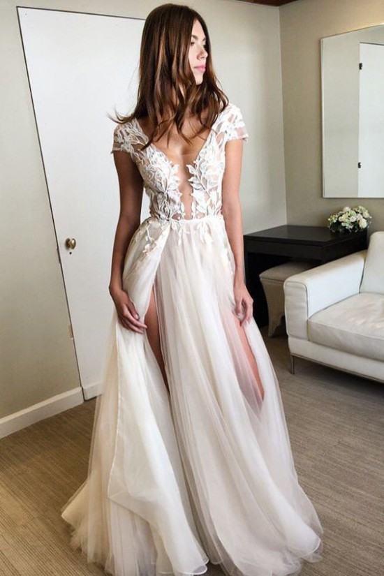 Sexy Cap Sleeves Long Prom Evening Dresses 3020581