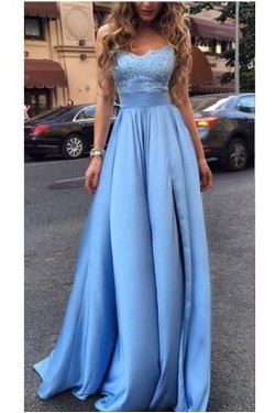 Elegant Long Blue Lace Prom Evening Dresses 3020584