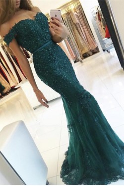 Mermaid Off-the-Shoulder Lace Long Prom Evening Dresses 3020586