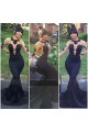 Sexy Mermaid Long Sleeves Prom Evening Dresses with Gold Lace Appliques 3020587