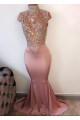 Mermaid High Neck Long Prom Evening Dresses with Lace Appliques 3020589