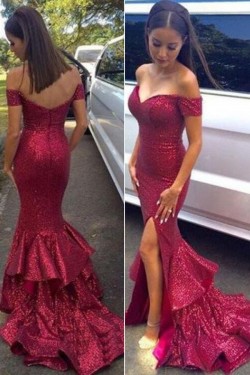 Mermaid Off-the-Shoulder Sequins Long Prom Evening Dresses 3020591