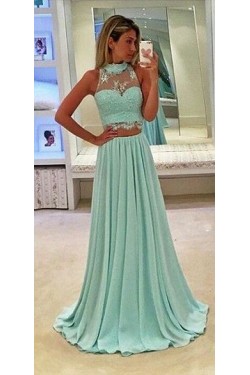 Mint Green Two Pieces Lace Chiffon Prom Evening Dresses 3020592