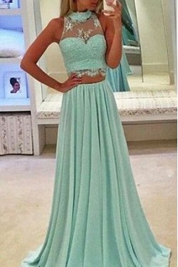 Mint Green Two Pieces Lace Chiffon Prom Evening Dresses 3020592