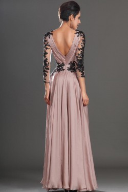 Sexy Long Sleeves V-Neck Prom Evening Dresses with Black Lace Appliques 3020595