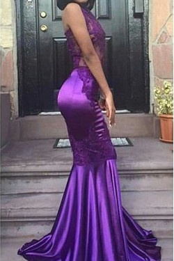 Long Purple Mermaid Lace Prom Evening Party Dresses 3020598