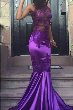 Long Purple Mermaid Lace Prom Evening Party Dresses 3020598