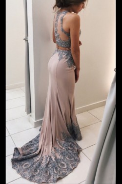 Elegant Two Pieces Long Prom Evening Dresses with Lace Appliques 3020599
