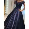Elegant Long Blue Off-the-Shoulder Beaded Lace Prom Evening Dresses 3020600