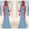Long Blue V-Neck Lace Prom Evening Dresses 3020609