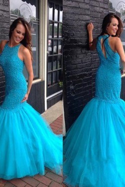 Mermaid Long Blue Prom Evening Party Dresses 3020614