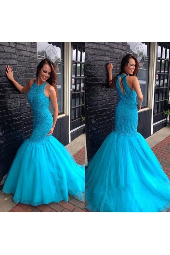 Mermaid Long Blue Prom Evening Party Dresses 3020614