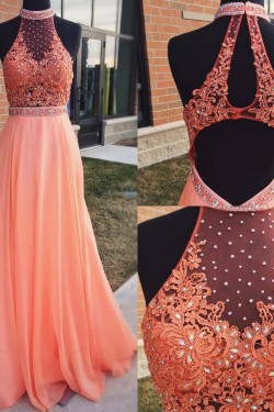 A-Line Beaded Lace Long Prom Evening Party Dresses 3020618