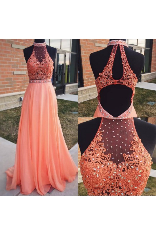 A-Line Beaded Lace Long Prom Evening Party Dresses 3020618