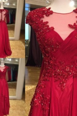Long Red Beaded Lace Appliques Prom Evening Party Dresses 3020619