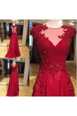 Long Red Beaded Lace Appliques Prom Evening Party Dresses 3020619