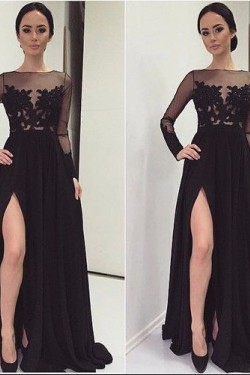 Long Black Lace Chiffon Prom Evening Party Dresses 3020622