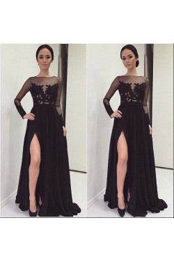 Long Black Lace Chiffon Prom Evening Party Dresses 3020622